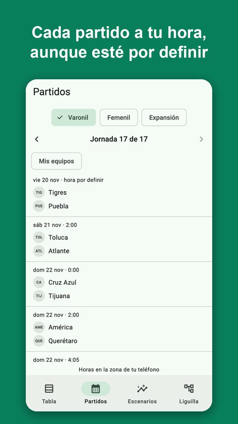 Clasifica: Tabla y Escenarios
